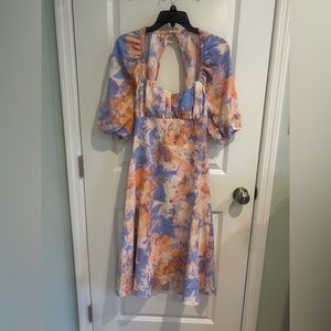 BCBG Generation: Open Back Midi Dress in Abstract Tie Dye